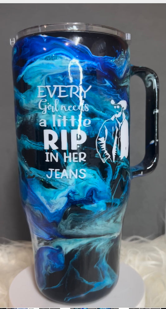 24 oz Curved Blue Jeans Cup with Handle